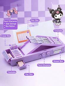 Sanrio Kuromi多功能铅笔盒，大容量文具盒，带可拆卸托盘和多个隔层，可爱的三丽鸥收纳盒，适合学生、女生、大学生、办公用品 - 彩色 - 查看 6