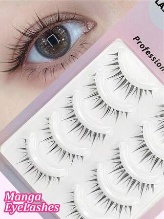 Manga False Eyelashes 5 Pairs Little Devil Naturally Soft Eyelashes Transparent Plastic Band Fairy Faux Mink Lashes