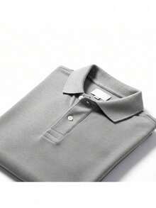 Men's Plain Casual Polo Shirt, 100% Cotton, With Buttons - Cá sấu xám - Xem 2