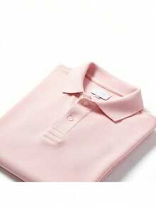 Men's Plain Casual Polo Shirt, 100% Cotton, With Buttons - Cá sấu hồng con - Xem 3