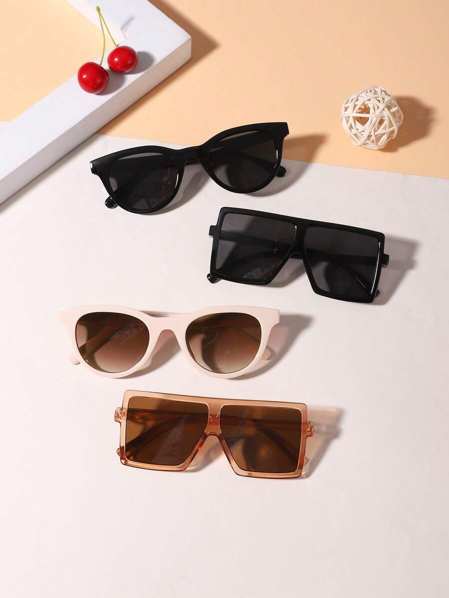 1Set 4PCS Boys And Girls 8-12Y Casual Polycarbonate Square Frame And Retro Cat Eye Fashion Glasses For Outdoor And Daily Clothing Coordination With Glasses Box - Multicolor - View 1