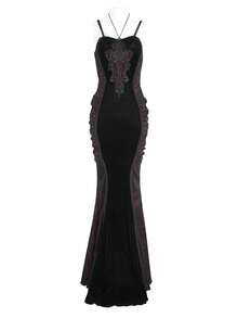 EVA LADY Đầm dạ hội kiểu Gothic không tay, dây mảnh, dáng đuôi cá, thích hợp cho tiệc tối. - Đỏ và đen - Xem 17