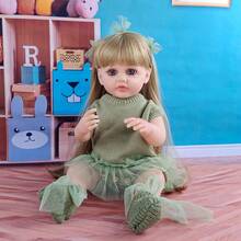 长发公主换装游戏 55厘米仿真娃娃 22英寸 美丽精致大眼重生娃娃 陪伴玩耍的玩具 完美的节日礼物 - 棕色 - 查看 9