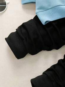 Boys' Letter Graphic Sweatshirt With Matching Sweatpants, Fashionable Autumn/Winter Outfit Set - Blue - View 4