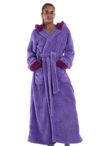 1 chiếc áo choàng tắm dày dặn, mềm mại, kiểu dáng đơn giản, ấm áp và thoải mái, thích hợp dùng trong nhà, làm quà tặng ngày lễ hoặc trang trí phòng tắm. - Mũ trùm đầu màu tím - Xem 2