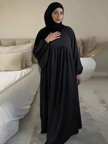 Áo choàng Abaya kiểu Ả Rập thanh lịch, rộng rãi, thoải mái dành cho nữ, không kèm khăn trùm đầu, màu đen, thích hợp cho mùa xuân. - màu đen - Xem 9