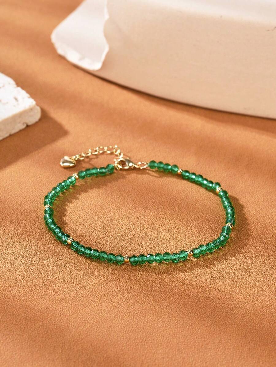 1pc 18K Gold Plated Natural Agate Faceted Bead Women Bracelet - Agate - View 1