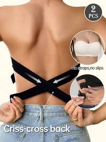 Women's Seamless Strapless Bra Sexy Side Closure Bra Seamless Criss Cross Back Solid Wireless Bralette Soft Chest Pad Comfy Bra Adjustable Straps Women's Intimates Lingerie Elastic Underwear Tube,Bridal Lingerie Top Breathable Camisole Not Transparent Perfect With Strapless Dresses For Everyday Wear - Multicolor - View 2