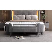 Upholstered Benches With Armrests, Bed Benches, Bed Stools, Bedroom Benches, Piano Benches, Dining Room Benches With Quilted Pattern, Velvet, MDF, Grey - Gray + Velvet + Medium Density Fiberboard - View 8