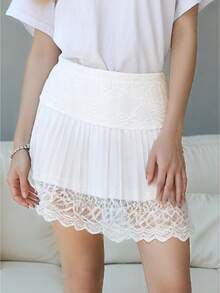Falda Mini de Encaje para Mujer con Diseño de Dobladillo de Sombrilla y Cintura Baja Para Una Salida Romántica - Blanco - Ver 4
