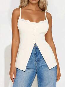Women's Plain Casual Button Blouse, Versatile Daily Wear For Summer - White - View 3