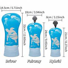 Blue Sea Turtle Design Style Golf Club Covers For Outdoor Enthusiasts, Including Driver, Fairway, And Hybrid Head Covers, Golf Club Head Cover, Golf Club Head Protection, This Is A Worthy Golf Club Protection Cover To Own. - Blue - View 9