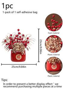 1件人造风水柑橘盆栽，家居客厅新年庆祝，寓意财源滚滚，乔迁新居红色植物盆栽装饰 - 紅色-1pc - 查看 13