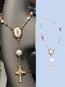 Rosario de espejo retrovisor de coche universal (con colgante) y adorno colgante de espejo retrovisor de ojo malvado en forma de cruz, medalla de metal y colgante en forma de cruz para espejo retrovisor de coche, pulsera de cruz, pulsera de la Virgen María, pulsera de oración de - Adecuado para coches, motocicletas, bicicletas y camiones (se puede instalar en el espejo retrovisor o en el manillar), decoración portátil, oración por la paz y las bendiciones, regalo ideal para cumpleaños, primera comunión, - Multicolor - Ver 4