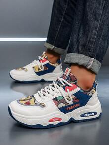 White And Blue Men's Casual Sneakers New Fashionable Sports Shoes For Men Comfortable, Lightweight And Versatile Graffiti Colors - Blue - View 4