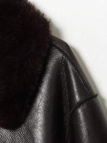 DEEKA 秋冬新款女士时尚夹克，双面仿皮极简欧美风外套 - 棕色 - 查看 8