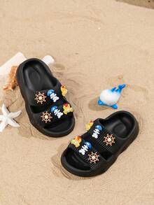 1双多功能儿童/成人户外夏季休闲凉鞋，柔软轻便，防滑时尚EVA材质，螃蟹造型，一脚蹬设计 - 黑色 - 查看 4