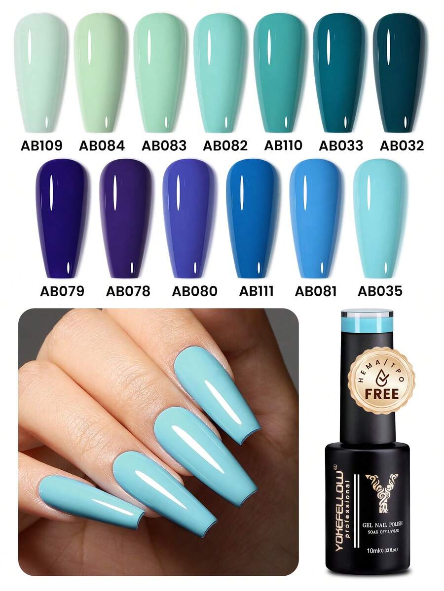 YOKEFELLOW Smalto gel per unghie da 10ml senza TPO e HEMA, smalto blu adatto per tutte le stagioni, manicure semi-permanente, smalto gel per unghie rimovibile con soak-off, per arte di unghie in salone o fai-da-te, adatto per donne e ragazze - Multicolore - Visualizzare 1