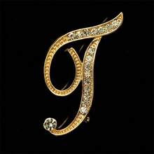 [Handmade Custom Luxury Rhinestone Letter Brooch A-Z] Unisex A-Z Gold Letter Brooch, Handmade Custom Rhinestone English Initial Pin Jewelry, Luxury Shining Couple Accessories, Birthday Gift For Boyfriend Or Girlfriend - 金色 - 查看 5