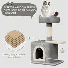 DOGAT Small Cat Tree Tower 70cm 28 Inch Indoor Cat Tree With Condo Scratching Post Top Perch Fish Platform Dangling Ball Colourful Kitten Activity Centre For Apartments Corners And Small Rooms - Light Grey - Light Grey - View 4