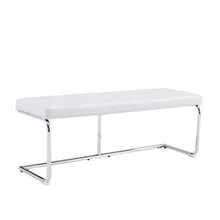 White Leather Bench With Chrome-Plated Frame – 130cm Modern Bench For Dining Room, Hallway & Living Area - White - View 8