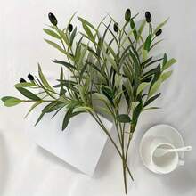 1/2 Stück lebensechte künstliche Olivenzweige mit realistischen grünen Früchten, geeignet für Heim- und Gartendekoration, Hochzeiten, Valentinstag, Ramadan, Geburtstage, Partys und kreative Geschenke, langanhaltend Kunststoff, einfach aufzustellen, ohne Behälter - Olivgrün - Übersicht 3