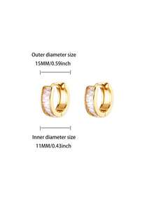 Luxury Multi Square Cubic Zirconia Gold Color Earrings For Women, 18K Gold-Plated & Silver Color Anti Fading Hoop Earring, Wedding Party Jewelry Vacation Accessories, Gifts For Mom/Best Friends - Multicolor - View 8