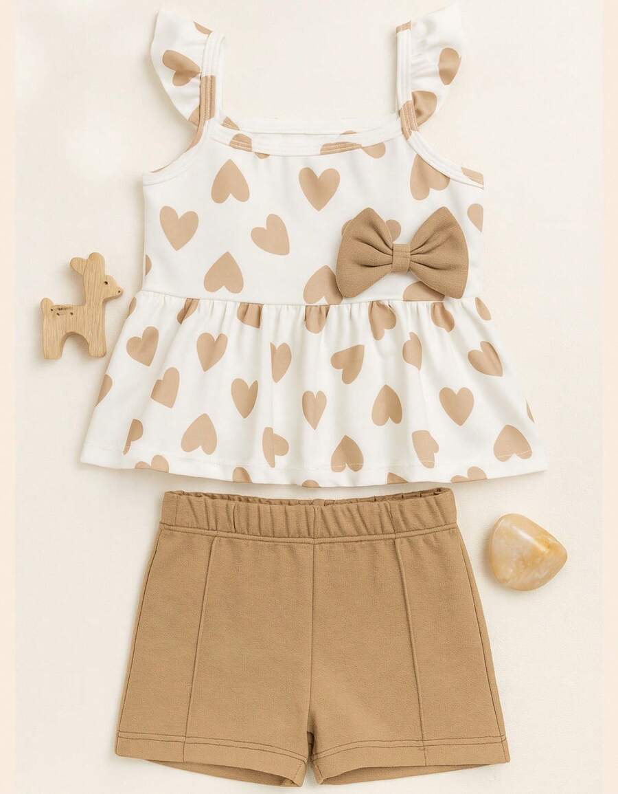 Set Including A Sublimated Tank Top And Fleece Shorts With Appliqué. - Beige - View 1