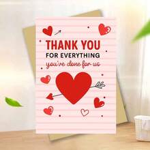 1pc "Thank You For Everything" Heartfelt Appreciation Card - Pink Stripe Background, Red Heart & Arrow Design, Warm Gratitude Message, Includes Red Envelope – Perfect Gift For Loved Ones, Friends, Caregivers, Thoughtful Cards For Honoring Kindness & Support