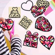 12/24pcs DIY Valentine'S Day Craft Paper Heart Catchers - Classroom Art Supplies Kit For Stained Glass Effect, No Batteries Required - Multicolor - View 2