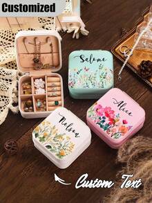 Customized Birthday Flowers Name Jewelry Box,Custom Bridesmaid Jewelry Box, Personalized Portable Jewelry Box Perfect Holiday Gift, Earrings, Necklaces, Bracelets, Ring Boxes, Exquisite Gift