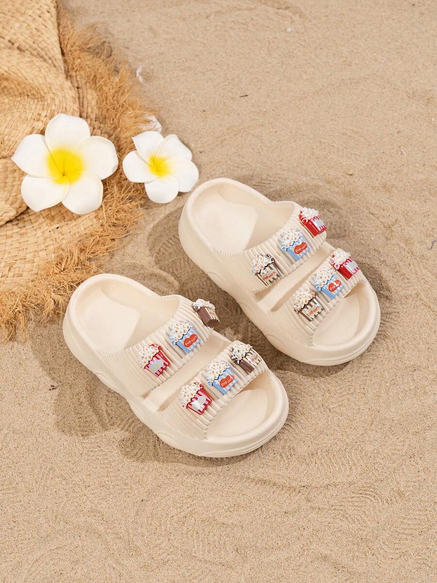 1 Pair Kids/Toddlers Summer Comfortable Soft Durable Non-Slip EVA Beach Vacation Casual Popcorn Slide Sandals - Beige - View 1