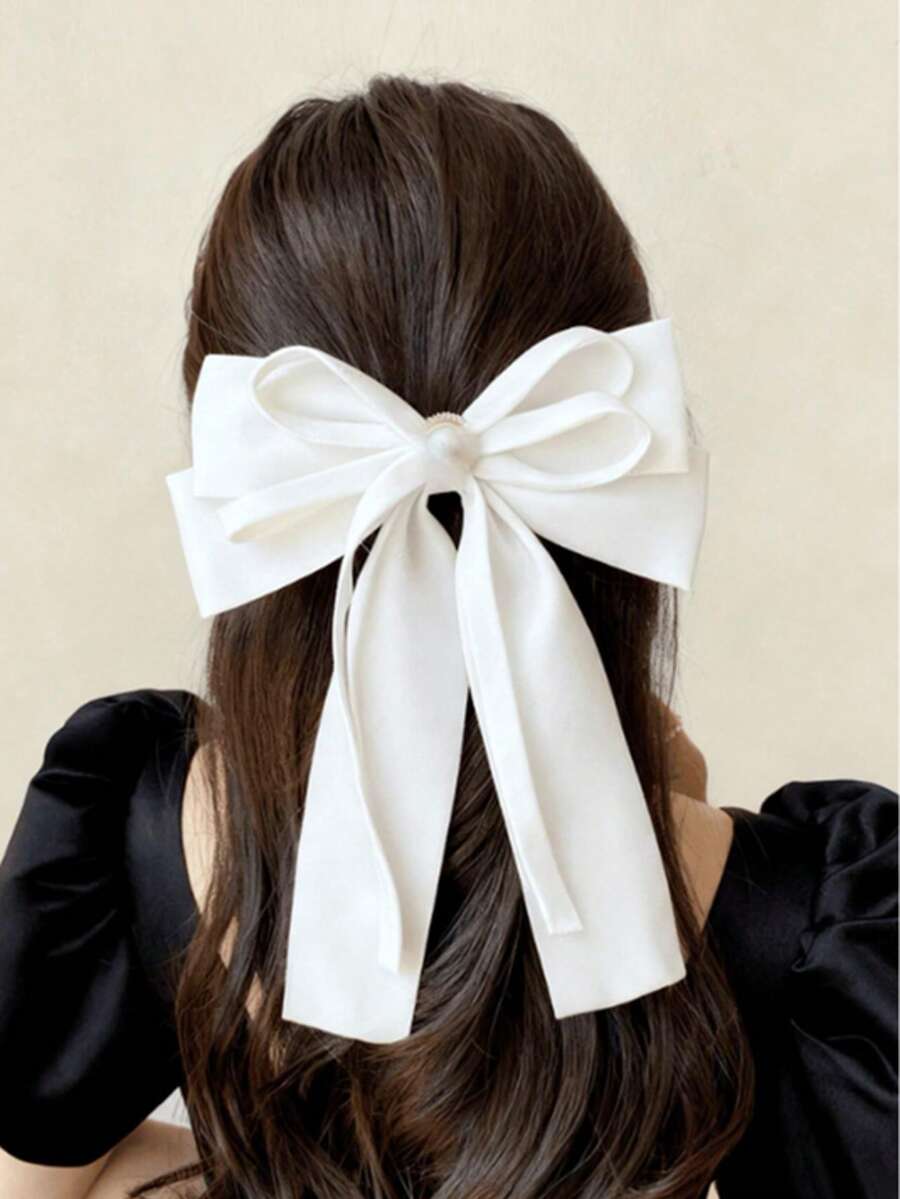 1pc White Velvet Hair Accessories, Long Tail Bow Hair Clip, For Women, Cute Hairband Hair Clip Ponytail Clip Alligator Clip Accessories White Bow Hair Accessories For Women, Claw Clips, Hair Slide, Hair Barrettes, Head Accessories, Hairpin,Travel,Birthday - White - View 1