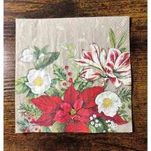 IHR Home Range Servilletas desechables de papel de 3 capas para bebidas, 5 x 5 pulgadas, árbol de Navidad de Papá Noel(12.70cm (5") x 12.70cm (5") Flores de Navidad gris) - Multicolor - Ver 2