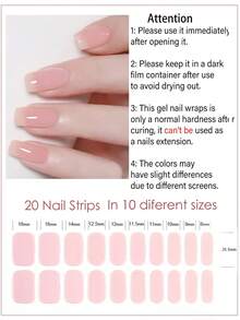 中效固化凝胶美甲贴 20/40 片 裸粉色凝胶美甲贴纸 | 凝胶美甲包装用品 | 需使用 UV 灯固化，沙龙级美甲贴纸，易于使用，适用于按压式美甲贴片