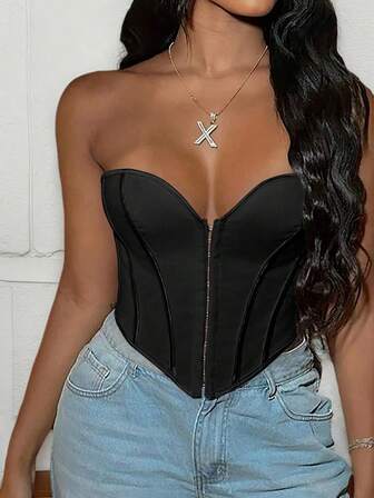 Y2K Benad Grommet Eyelet Front Snörning Baksida Rygglös Overbust Shapewear Korsett Tube Top Music Festival