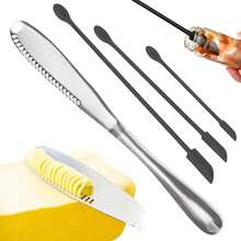 Cuchillo Esparcidor y Rizador de Mantequilla de Acero Inoxidable, Rallador Y Esparcidor de Mantequilla Multifunción con Borde Dentado Trio Espatula Palas de Cocina Delgadas - 1 - Ver 1