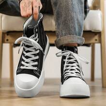 Men's Fashionable Casual Boots, Canvas & Denim Upper Material, Soft & Flexible, Adjustable Lacing For Customized Fit, Flexible & Shock-Absorbing Sole, Versatile For Daily Wear - Black - View 4