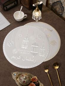 6/12pcs Gold Star & Moon Placemats, PVC Material Vase Pads 38cm, Washable, Easy To Clean, Wipe-Able, Non-Slip, Heat-Resistant, Suitable For Room Decor, Dining Table Decor, Home Decor, Party Decor, Suitable For Holidays, Parties, Gatherings, Birthdays, Weddings, Gifts, Dinners, Outdoor, Picnics - Multicolor - View 4