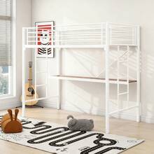 Bunk Bed Base, Single Bed, Desk And Charging Station - White - View 4