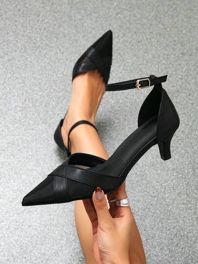 European And American Fashion Pointed Toe High Heel Sandals, Slim Stiletto Heel Hollow Out Backless Versatile Women's Pumps, Suitable For Wedding, Party, Elegant Black Heels