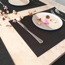 millianess 4pcs Set Modern Minimalist Style Premium Placemats, Latte/Navy/Charcoal/Mustard/Watermelon/Light Grey/Black/Olive Green, Satisfying Different Dining Table Matching Needs. Exquisite Bamboo Grain Design, Delicate Texture, Elevating Natural Upscale Feel And Dining Ambiance. Minimalist Chic Style, Clean Lines, Suitable For Various Home Decor Styles, Showcasing Tasteful Living. - Black - View 6