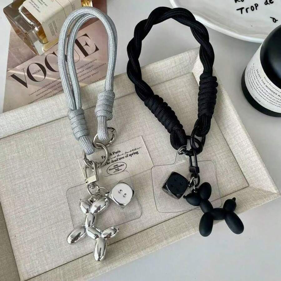 1pc/2pcs Dice Balloon Dog Phone Lanyard Wristband, Cute Phone Strap With Rope, Phone Charm Strap, Suitable For Universal Phone Cases DIY Detachable Pad, Unisex Portable Anti-Lost Anti-Drop Wrist Strap, Keychain - Multicolor - View 1