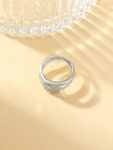 Gift Box Set Elegant Shiny Micro-Inlaid Rhinestone Criss-Cross Design Silver Ring, Multiple Sizes Available, Suitable For Women Wedding, Party, Valentine's Day Gift - Silver-geometric Cross - View 4