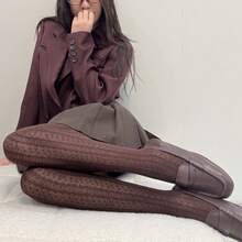 1 Pair Autumn And Winter White Vertical Lace Polka Dot Thin Cotton Slightly Transparent High Elasticity Retro Jacquard Coffee Colored Base Silk Stockings Pantyhose - 深灰 - 查看 1