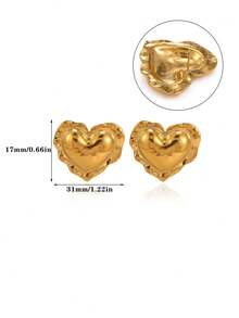 Pendientes con forma de corazón con textura de acero inoxidable chapado en oro de 18K con diseño de martillo de moda, joyas accesorias para mujer - Amarillo Oro - Ver 5
