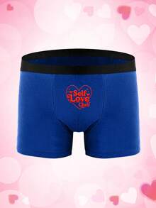 Valentine's Day Men's Letter & Heart Print Briefs, Elastic Comfortable Holiday Underwear - Blue - View 1