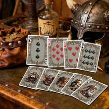 Viking Legend Themed Playing Cards, Standard Poker Deck, Premium Collector's Edition, 6-Layer Die-Casting Craftsmanship, Double-Sided Hot Stamping Anti-Slip Texture, Excellent Tactile Feel, Suitable For Christmas Gifts, Collection And Party Entertainment - Coffee Brown - View 6