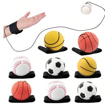 1个带腕绳的橡胶弹力球，用于手眼协调训练、腕力锻炼、户外运动健身 - 篮球/棒球/网球/足球 - 拉伸球 - 悠悠球 - 休闲减压玩具