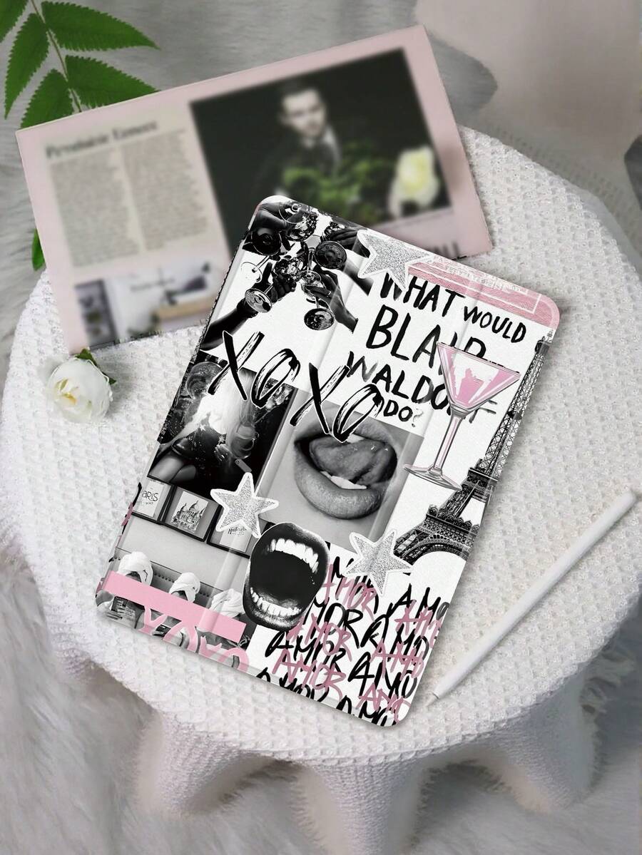 Fashion Black And White Splicing Pattern Tablet Protective Case, Compatible With IPad 9.7/10.2/10.5/10.9/12.9/Pro 11, 10th Generation, Compatible With Samsung Galaxy Tab S6 Lite 10.4-Inch, Compatible With Kindle Paperwhite 12th Gen 2024, Kindle (11th Generation) 2022 Version, Kobo Clara Color, Soft Fall Protection, Smart Stand/Automatic Wake-Up/Sleep
